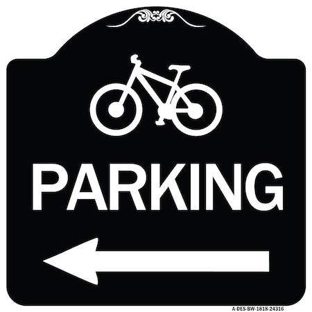 Signmission Bicycle Symbol Parking Left Arrow Heavy-Gauge Aluminum Architectural Sign, 18" x 18", BW-1818-24316 A-DES-BW-1818-24316